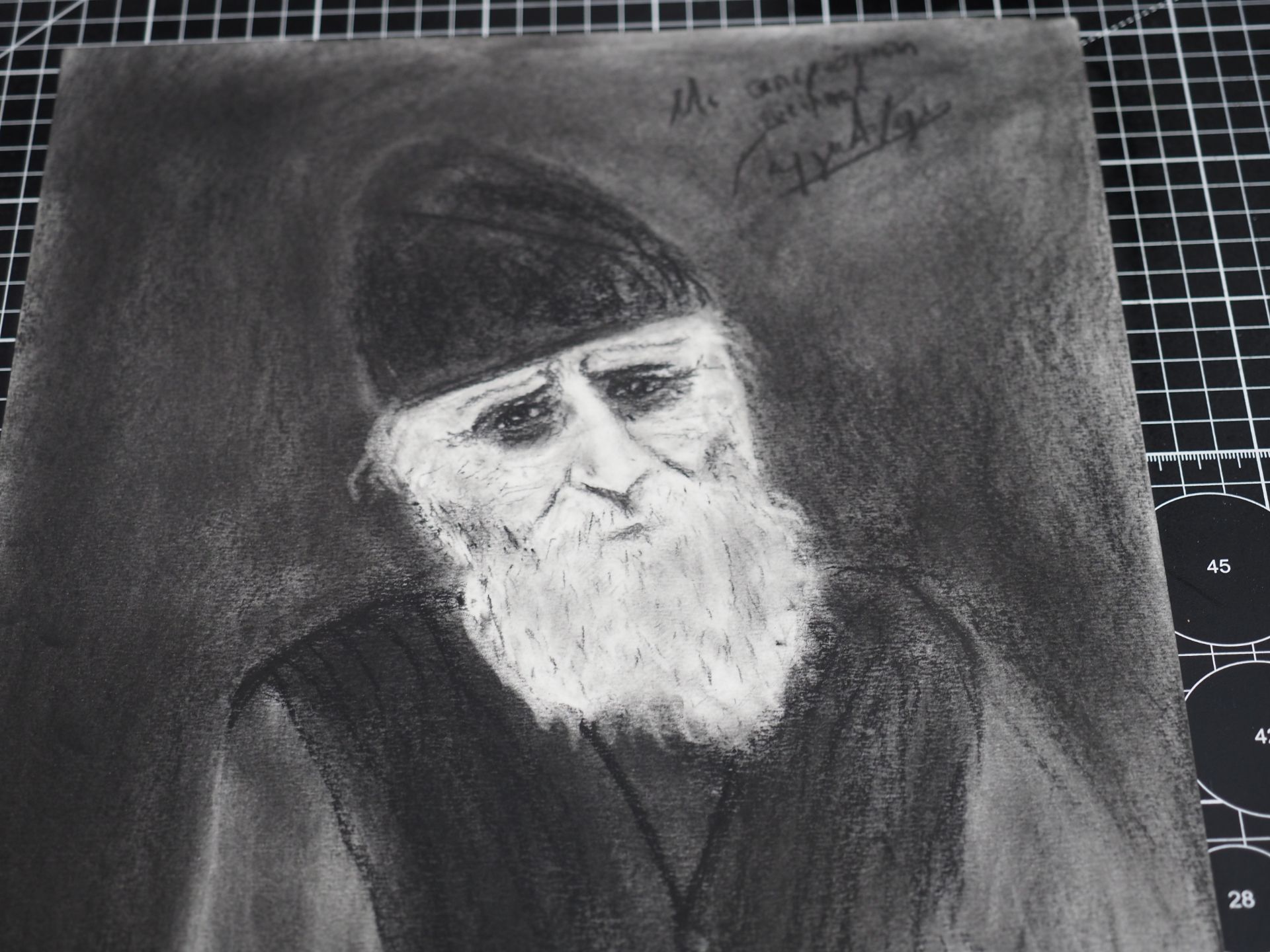 Georgiou Fine Art | A charcoal portrait drawing of Saint Paisios of ...